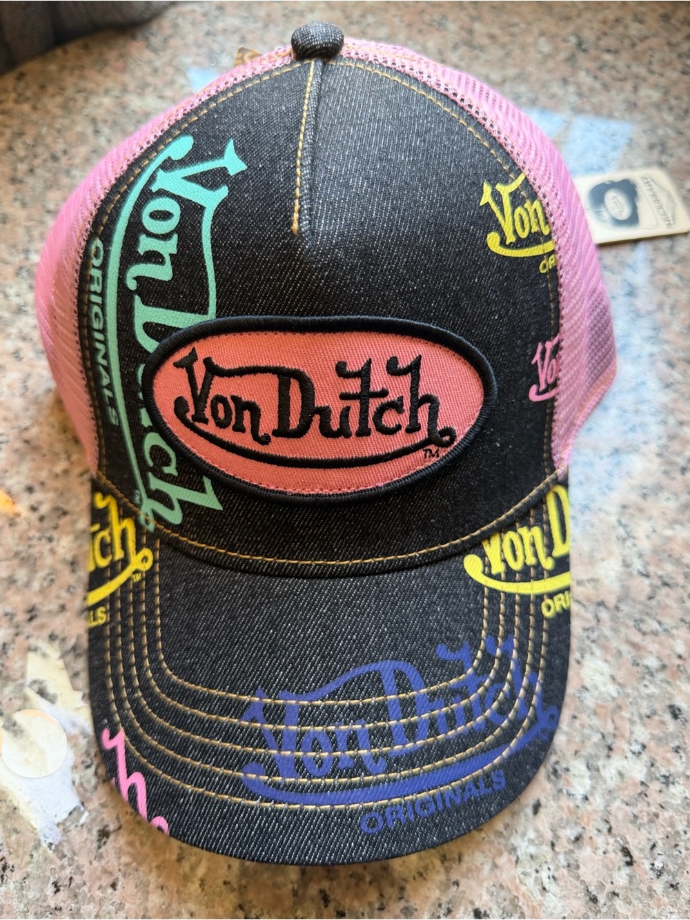 Von Dutch Black & Pink Multi-Logo Trucker Hat